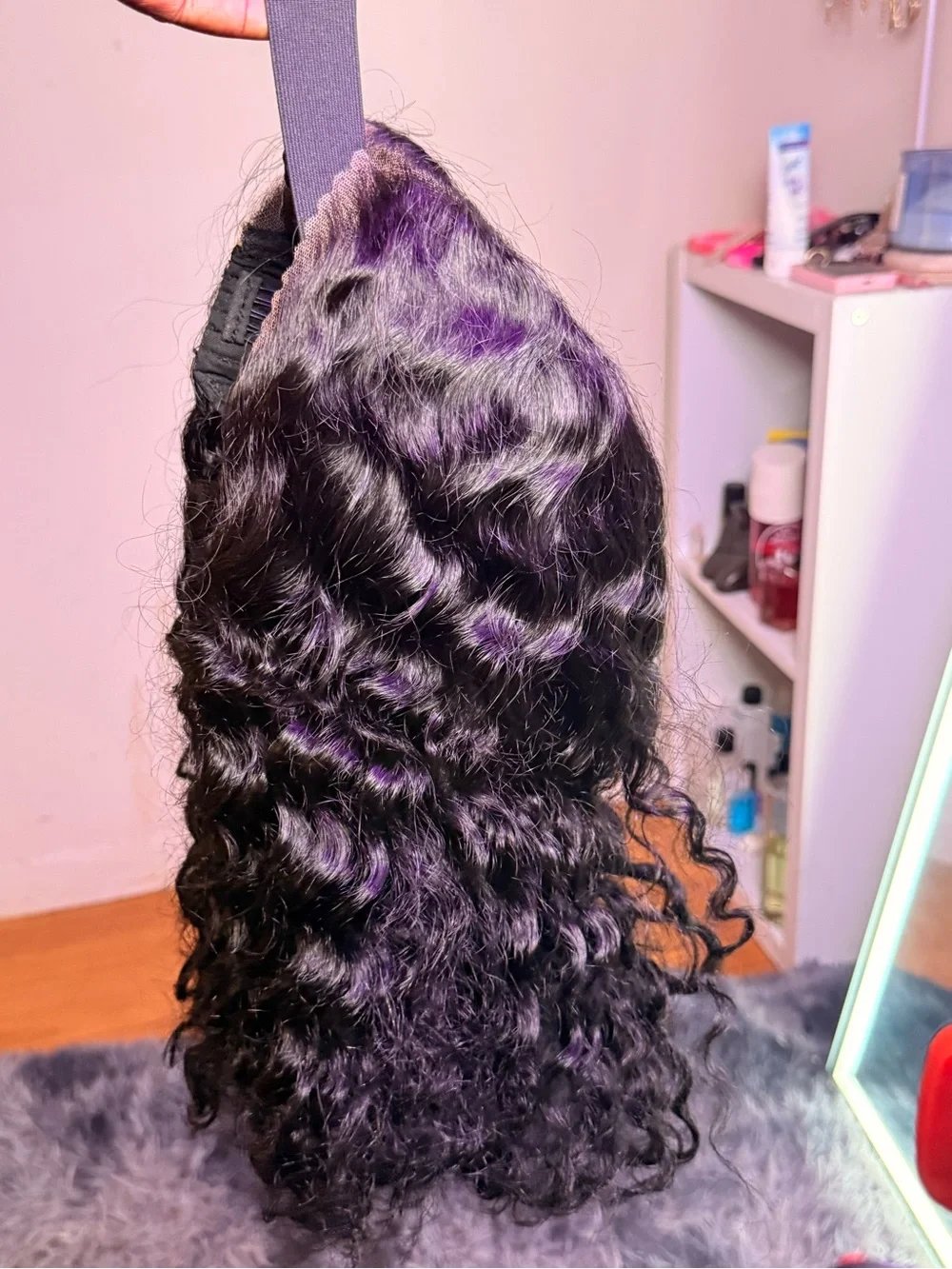 Natural Wave Black Wig with Subtle Purple Highlights - Women Hair